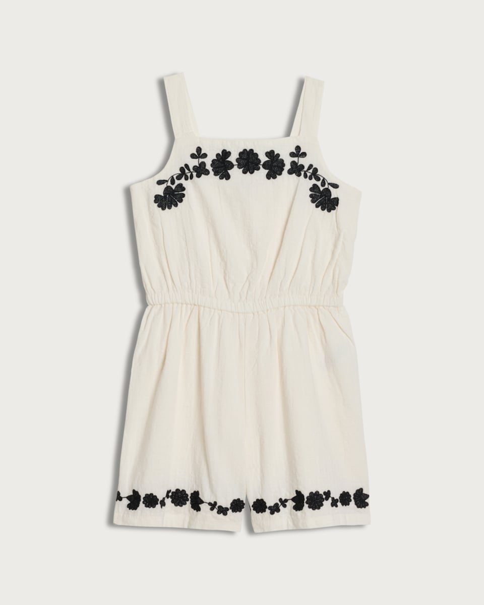 image 1 of F&F Girls Cotton Rich Embroidered Playsuit in Cream