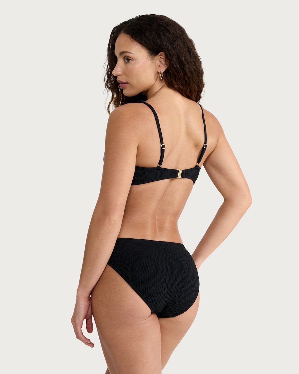 image 1 of F&F Textured High Leg Bikini Bottoms in Black