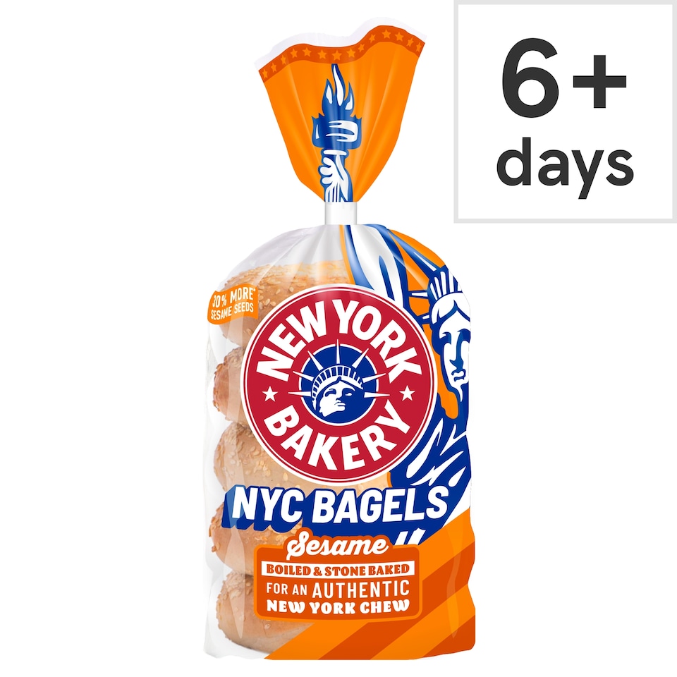 image 1 of New York Bakery Co Plain and Sesame Bagels 5 Pack