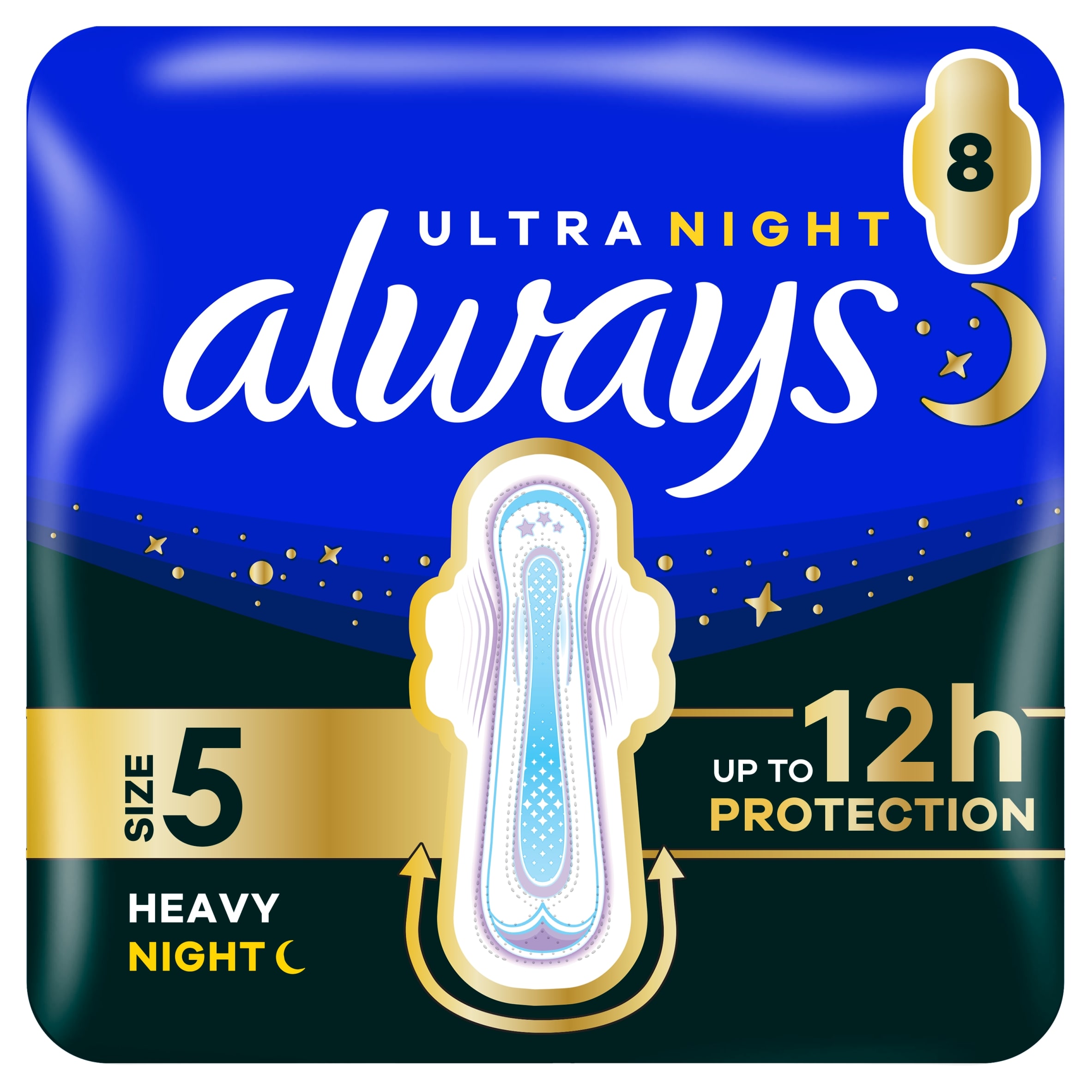 Always Ultra Secure Night Extra Size 5 Sanitary Towels with Wings 8 Pack