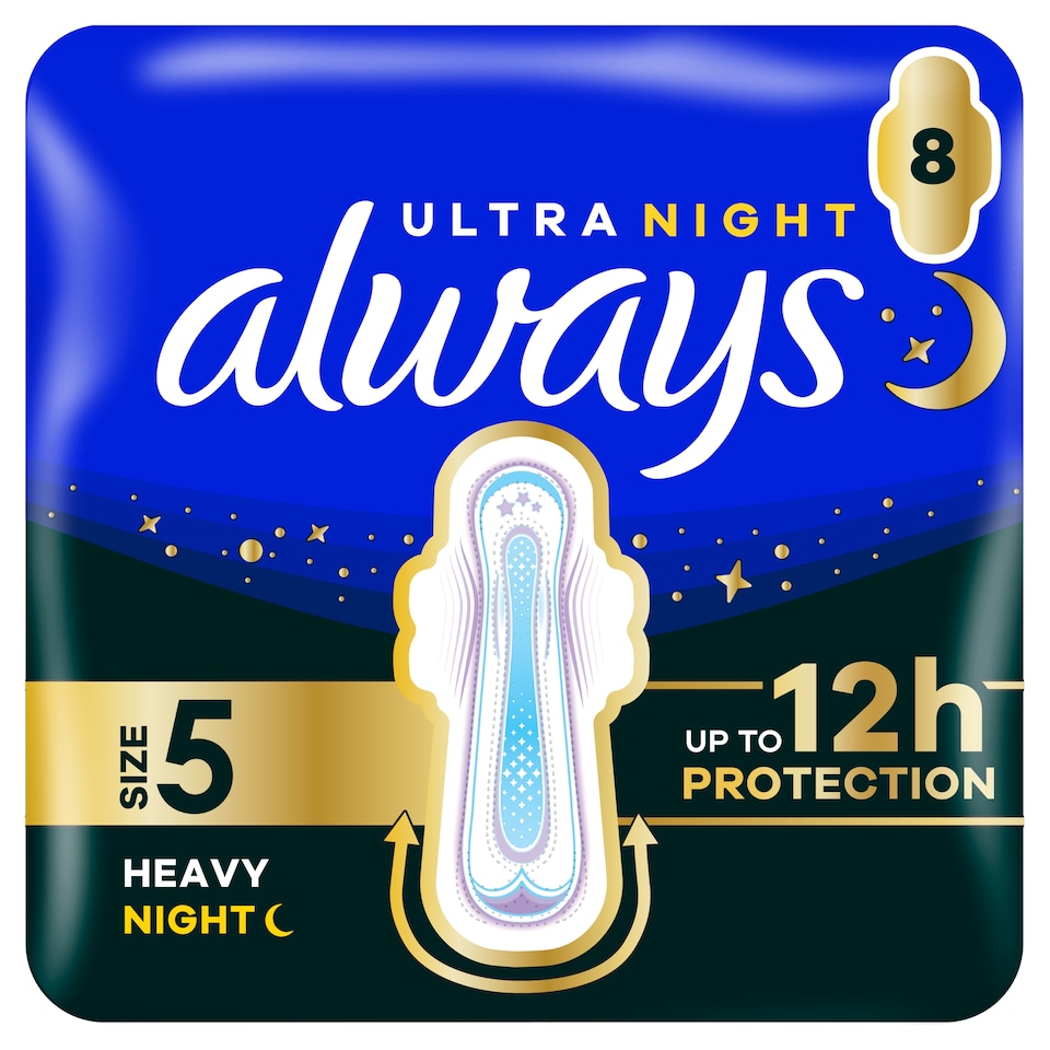 image 1 of Always Ultra Secure Night Extra Size 5 Sanitary Towels with Wings 8 Pack