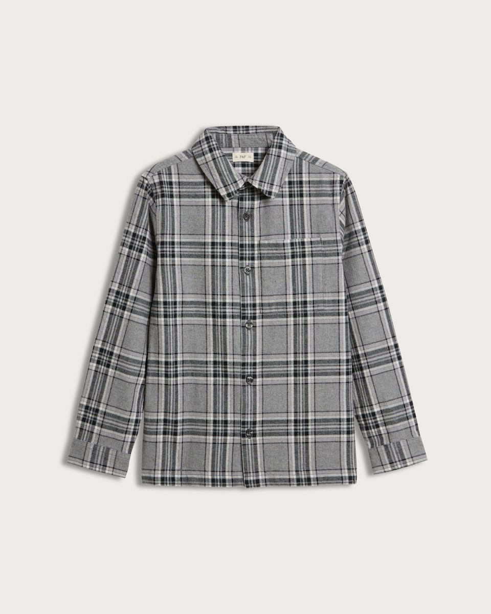 image 1 of F&F Boys Pure Cotton Check Print Long Sleeved Shirt in Grey