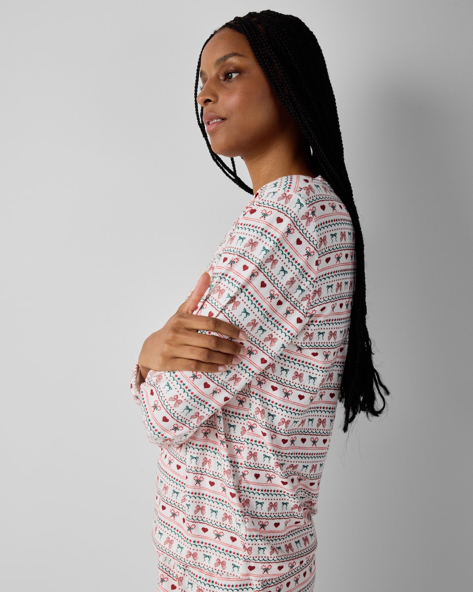 image 1 of F&F Brushed Fair Isle Pyjama Set in Multi White