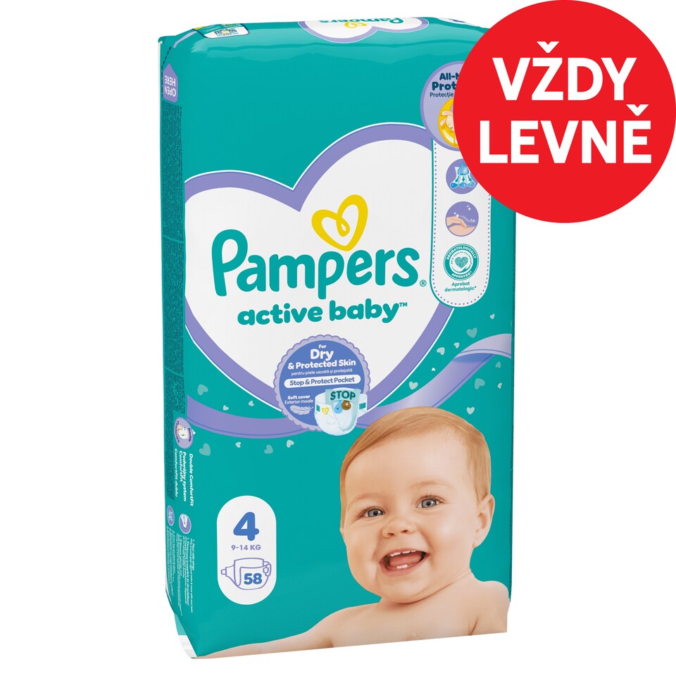 image 1 of Pampers Active Baby Size 4, 58 Nappies, 9kg-14kg