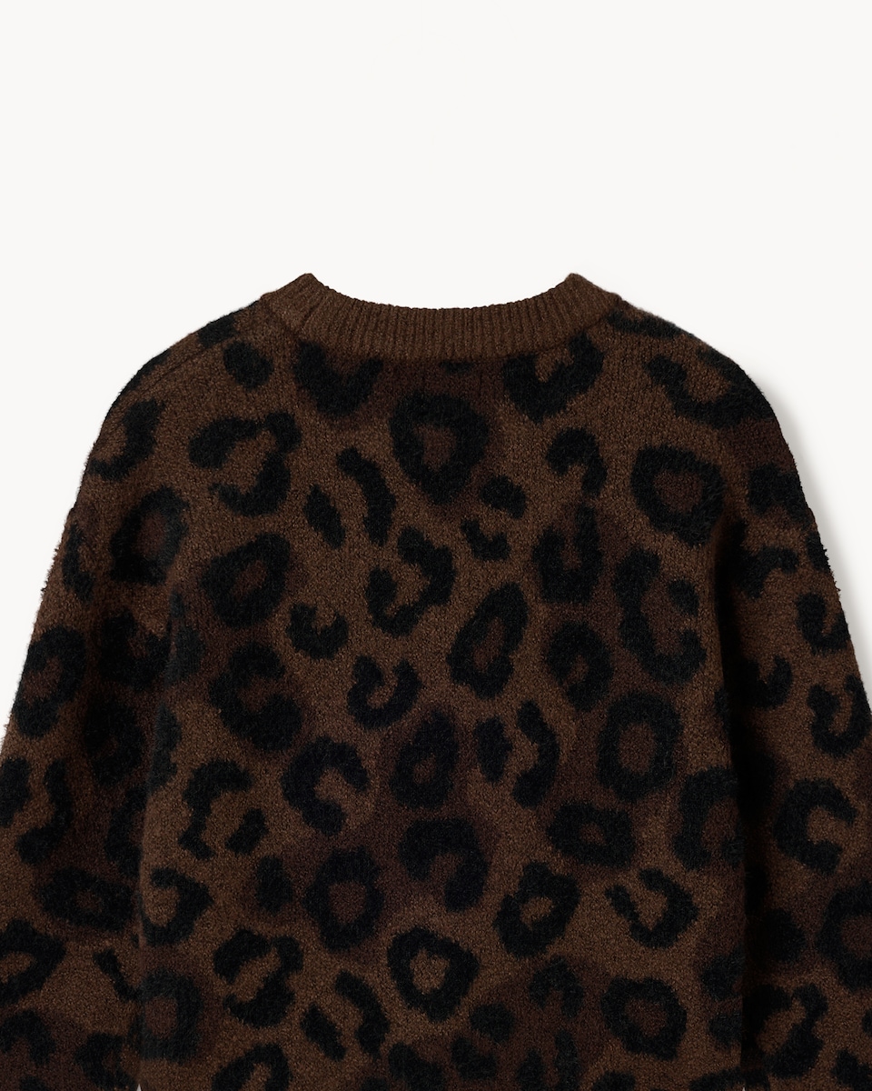 image 1 of F&F Girls Leopard Print Knitted Jumper in Brown
