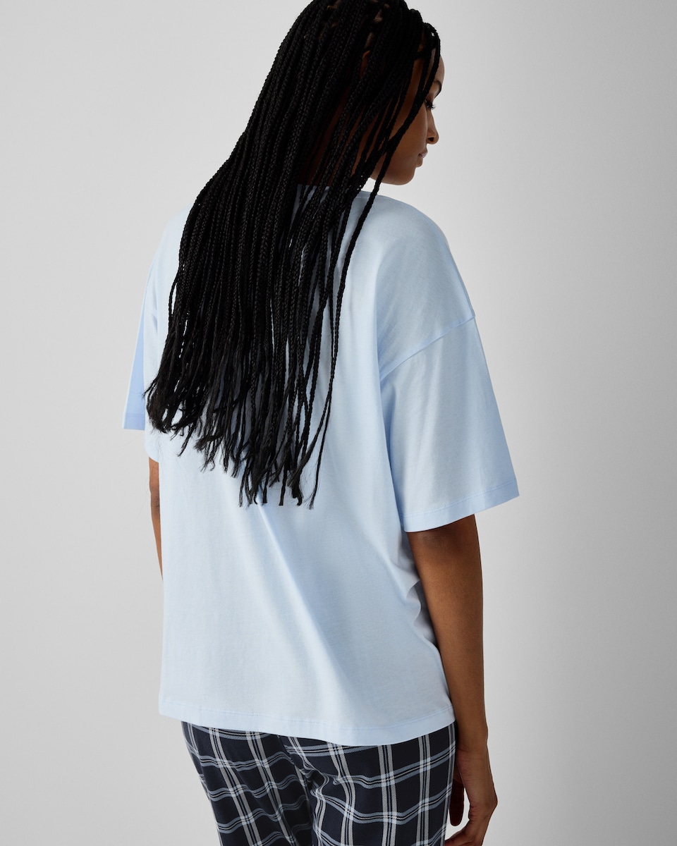 image 1 of F&F Pure Cotton Cocktail Pyjama Top in Blue