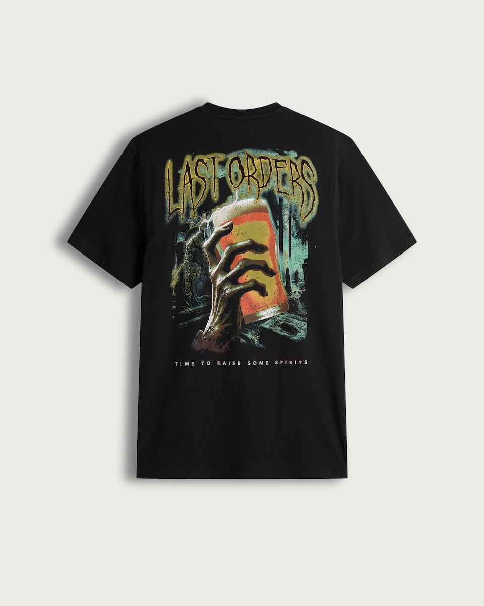 image 1 of F&F Halloween Pure Cotton Last Orders Print Regular Fit T-Shirt in Black