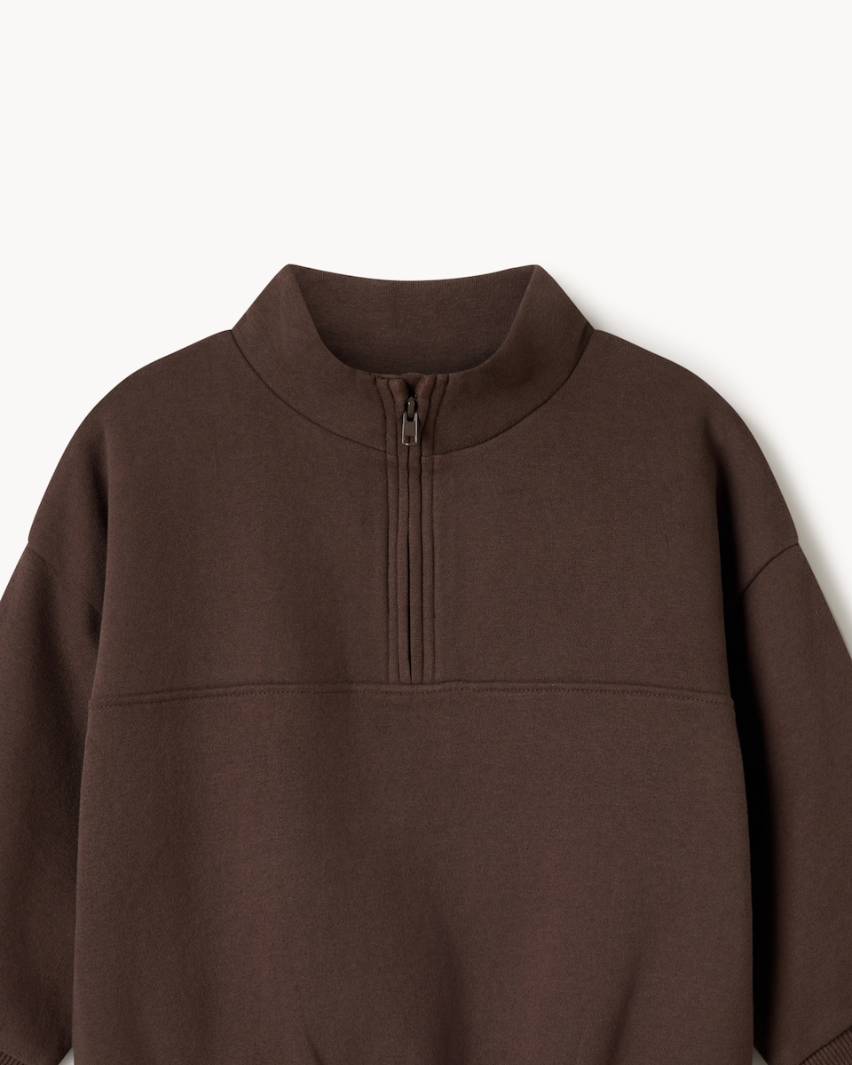 image 1 of F&F Boys Cotton Rich Half Zip Sweatshirt in Brown