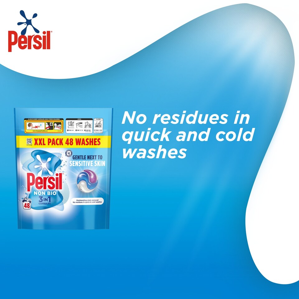 image 1 of Persil Non Bio 3 in 1 Sensitive Laundry Washing Detergent Capsules 48 Washes 1012.8g