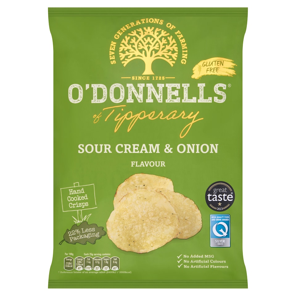 O'donnell's Sour Cream And Onion Flavoured Crisps 125G