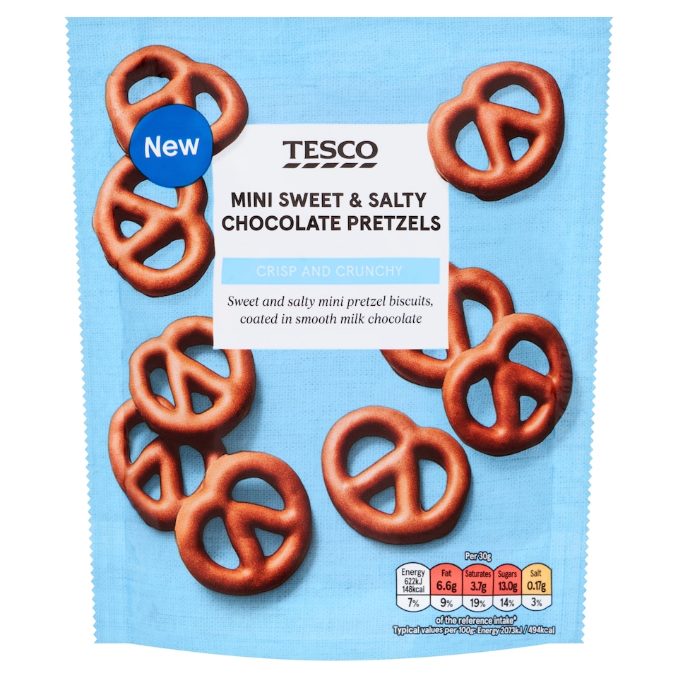 Tesco Mini Sweet & Salty Chocolate Pretzel Biscuits 90G