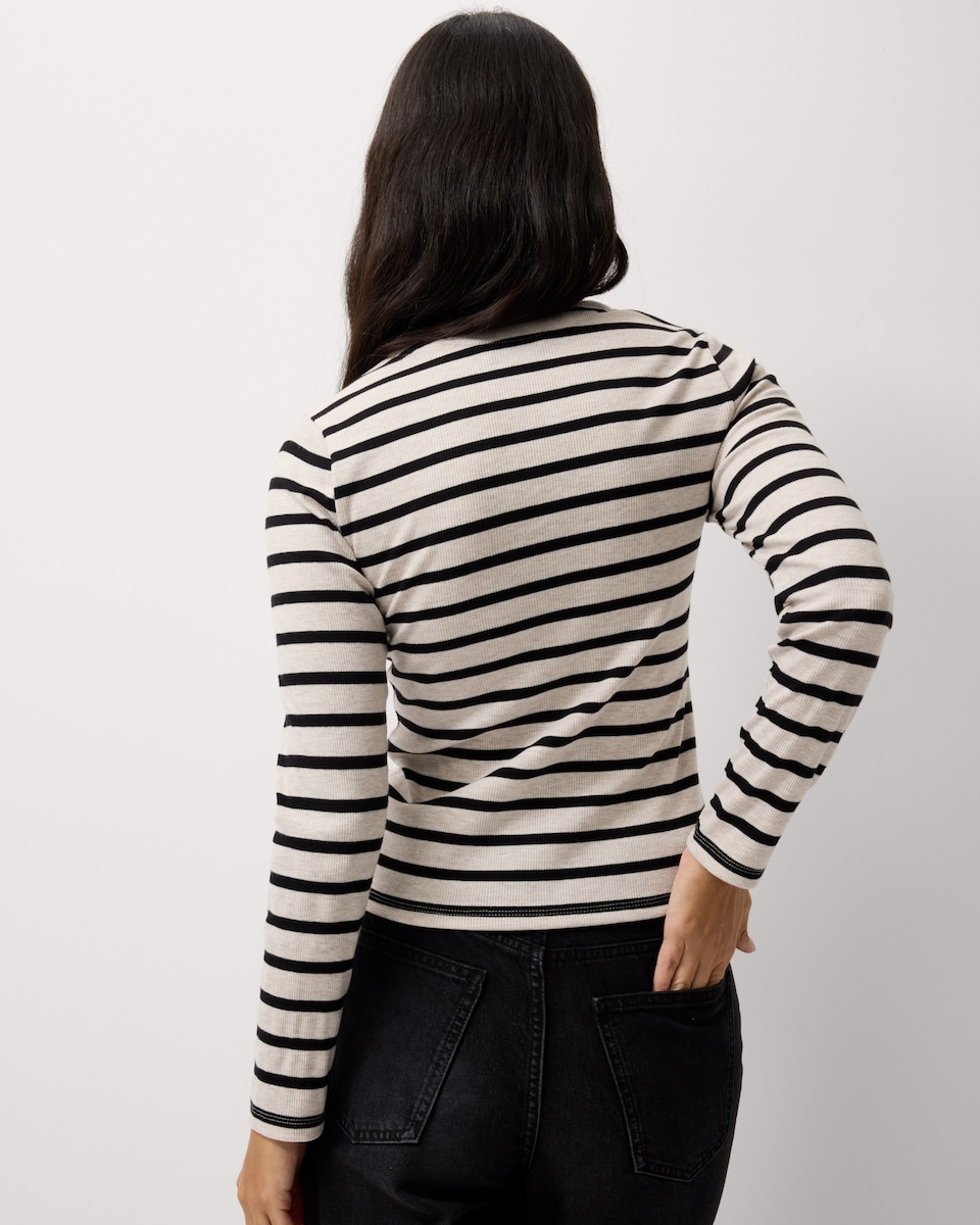 image 1 of F&F Cotton Rich Striped Button Up Top in Multi Black