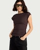 image 1 of F&F Cotton Rich Ruched Side Cap Sleeved Top in Chocolate