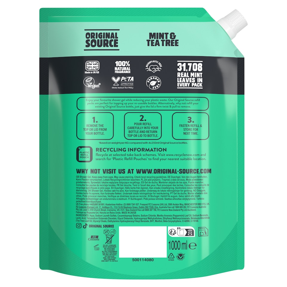 image 1 of Original Source Mint & Tea Tree Shower Refill 1L