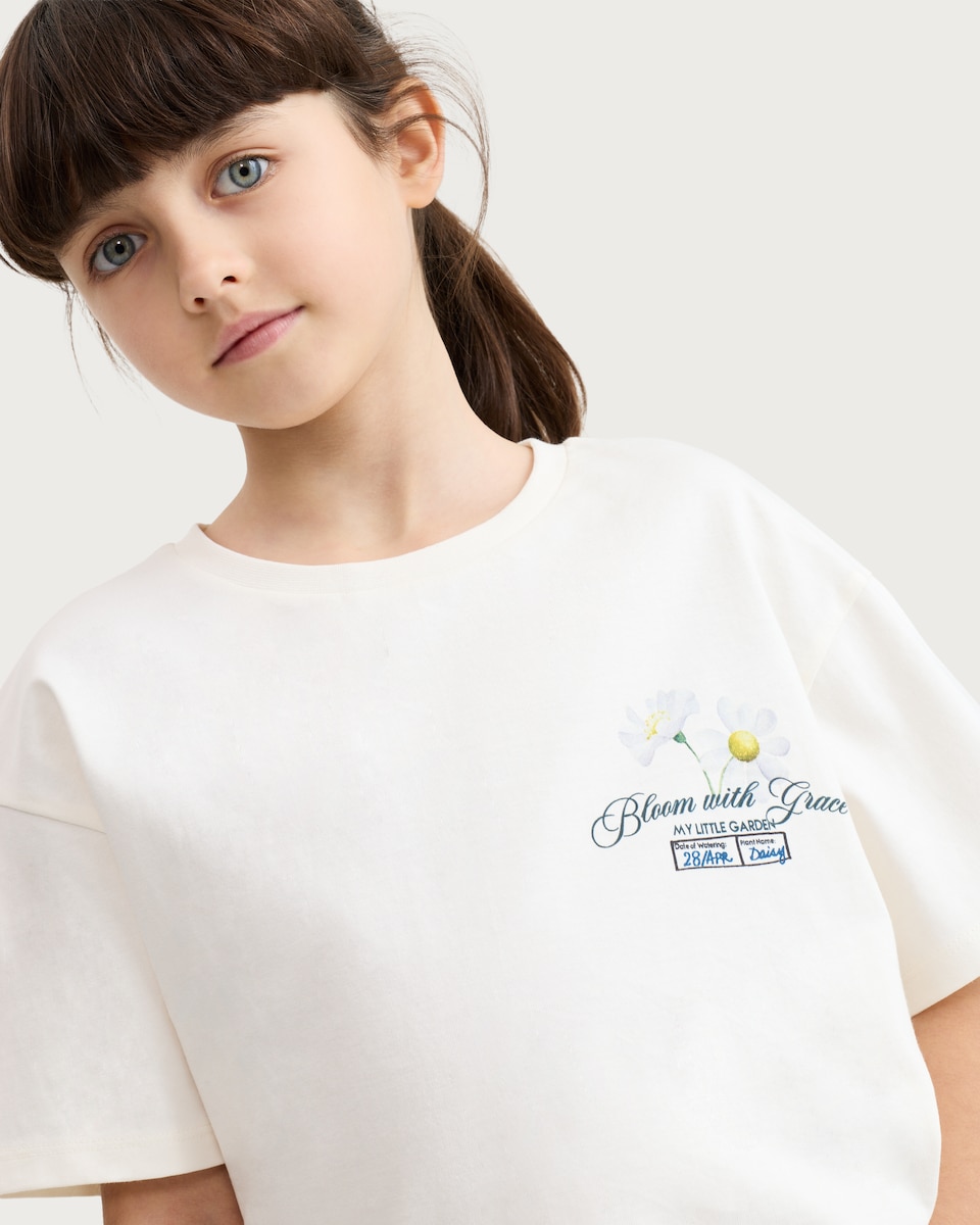 image 1 of F&F Girls Pure Cotton Nature Is a Mood Slogan T-Shirt in White