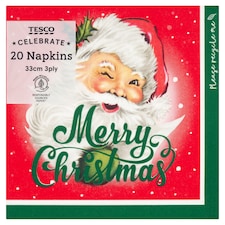 Tesco Traditional Santa Red Christmas Napkins 33cm 3Ply 20 Pack