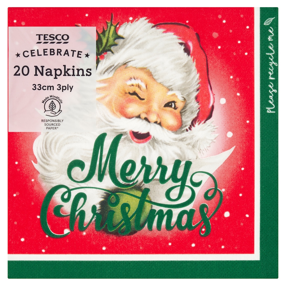 Tesco Traditional Santa Red Christmas Napkins 33cm 3Ply 20 Pack