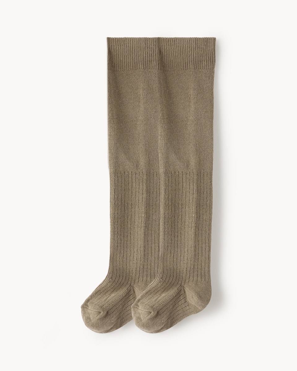 image 1 of F&F Baby Textured Checked Dress, Bodysuit and Tights Set in Tan