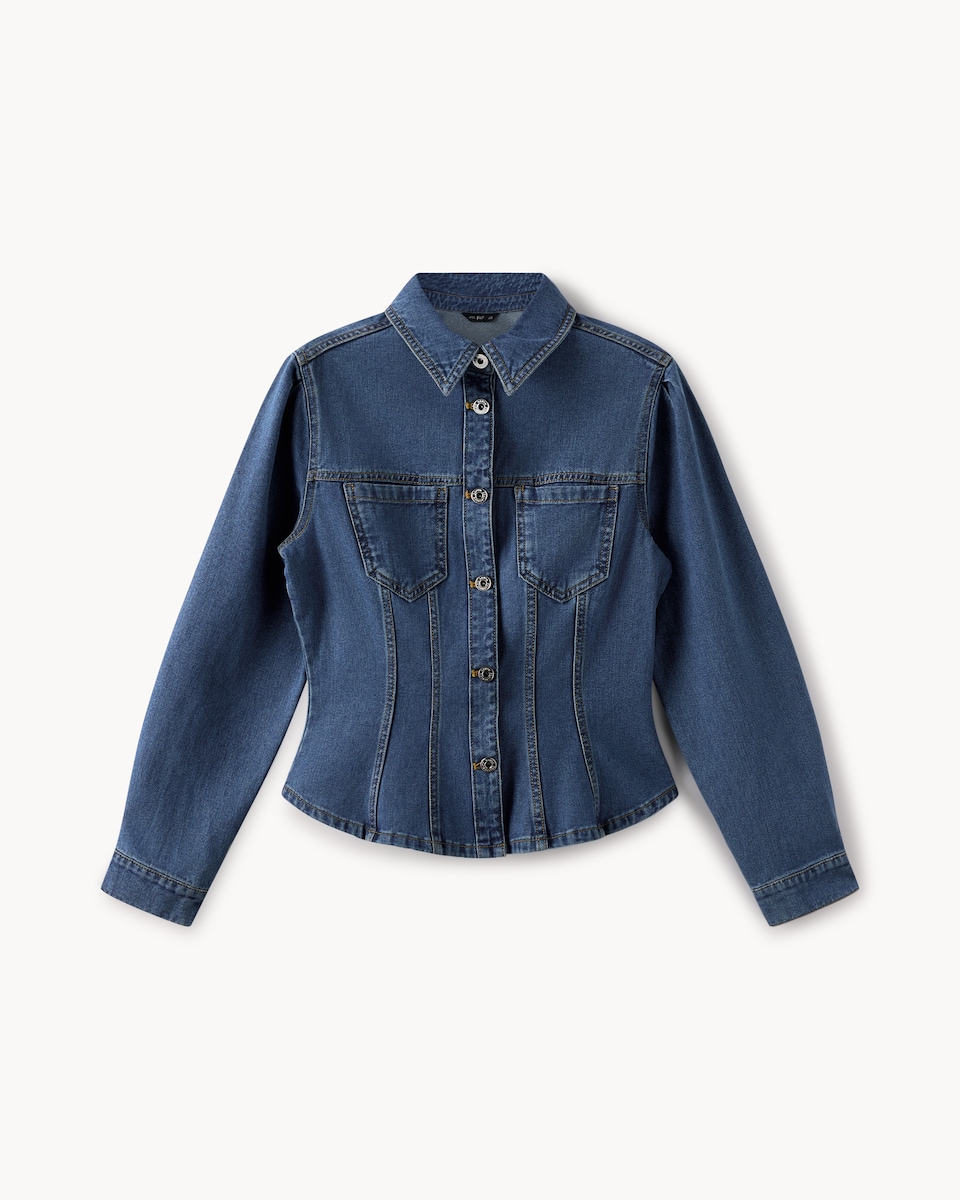 image 1 of F&F Pure Cotton Cinched Denim Jacket in Blue