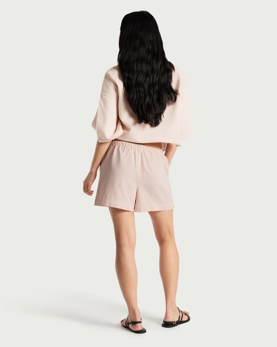 image 1 of F&F Cotton Rich Drawstring Co-ord Denim Shorts in Pink