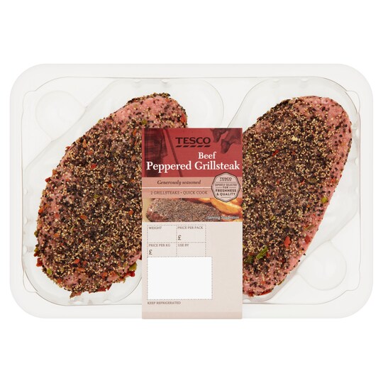 TESCO 2 PEPPERED BEEF GRILLSTEAKS 340G Tesco Groceries