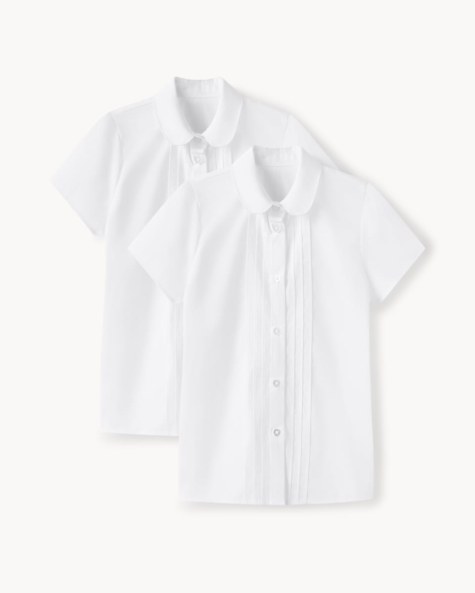 image 1 of F&F School Girls 2 Pack Short Sleeved Shirts in White