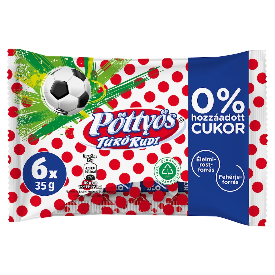 Pöttyös Túró Rudi Unflavoured Cottage Cheese Dessert with Cocoa Coating&Sweeteners 6 x 35 g (210 g)