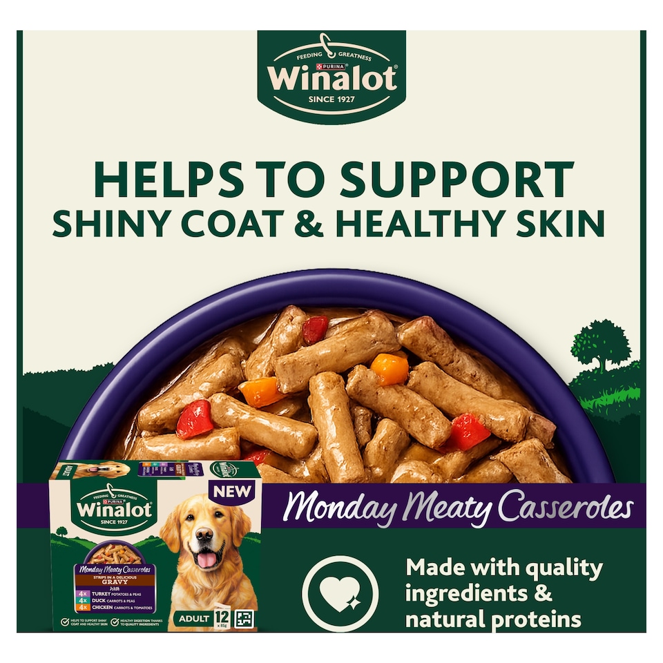 image 1 of WINALOT Monday Meaty Casseroles Chicken, Turkey, Duck in Gravy Wet Dog Food 12 x 85g