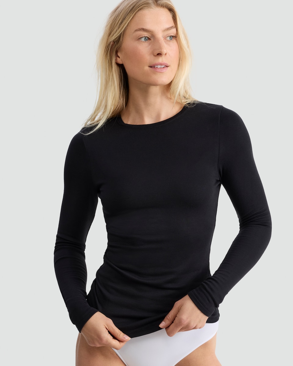 image 1 of F&F Medium Warmth Long Sleeved Thermal Top in Black