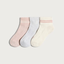 F&F Active 3-Pack Cotton Rich Stripe Accent Cropped Sports Socks in Pink