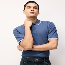 F&F Cotton Rich Tipped Short Sleeved Polo Shirt in Teal