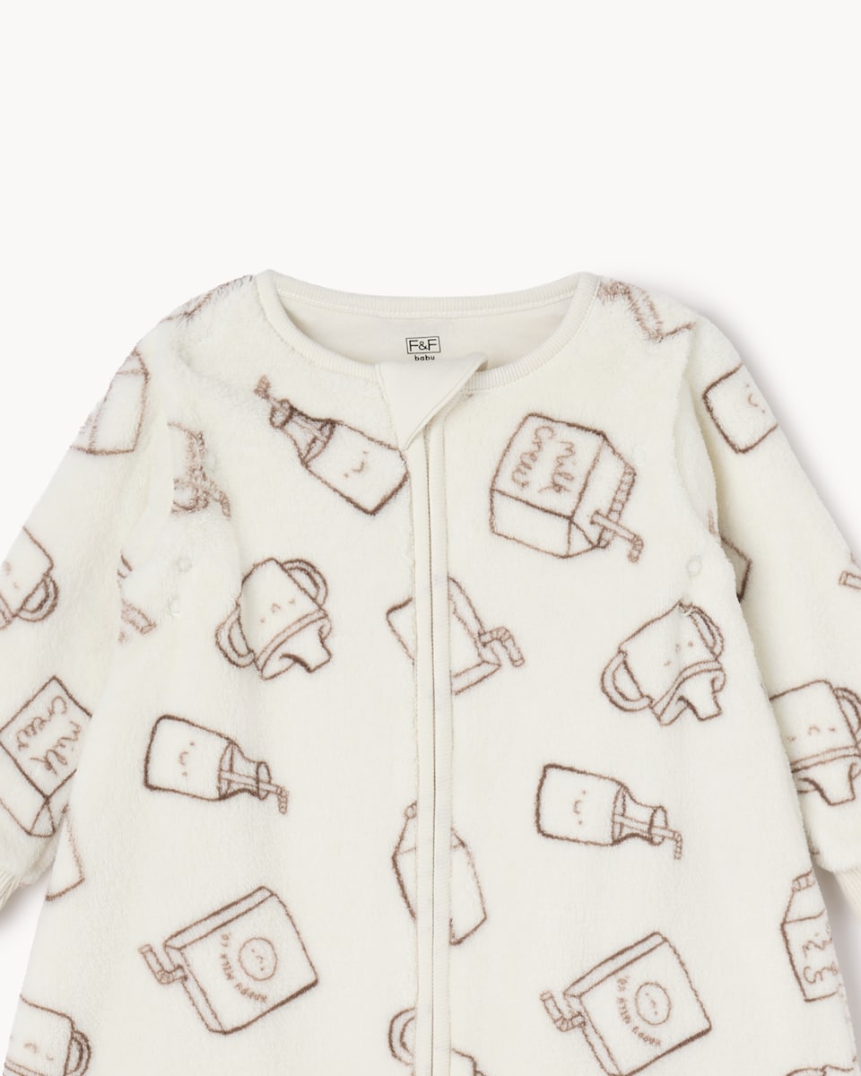 image 1 of F&F Baby Milk Printed Long Sleeved Fleece 1.5 Tog Sleep Bag in Neutral