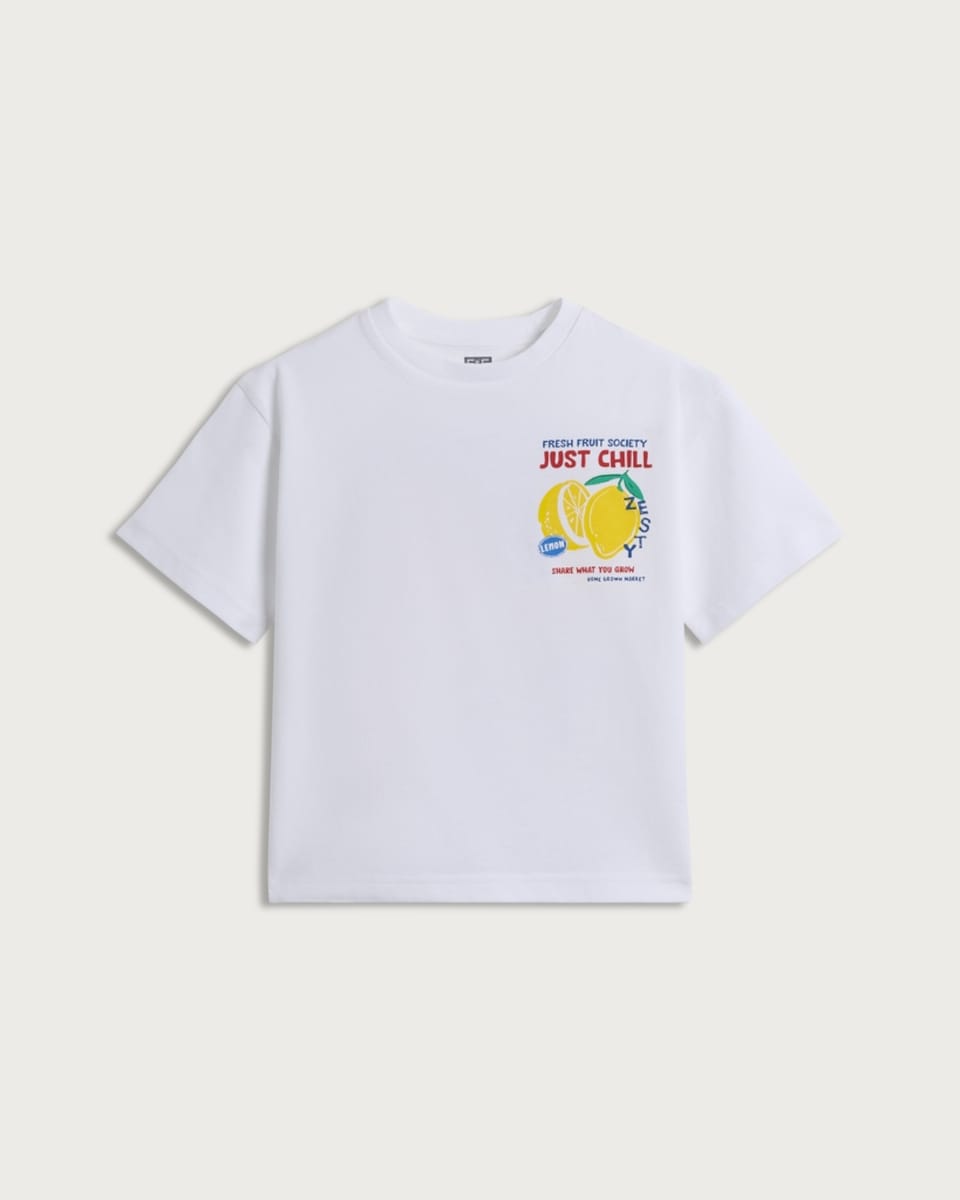 image 1 of F&F Boys Pure Cotton Just Chill Lemon Print T-Shirt in White