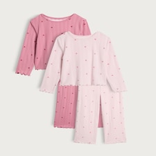 F&F Girls 2-Pack Pointelle Heart Print Pyjamas in Pink