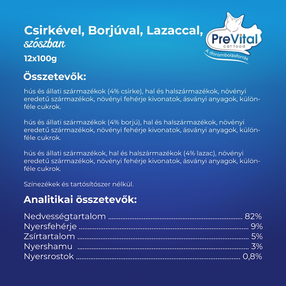PreVital nedves macskaeledel, macskatáp felnőtt macskáknak szószban alutasakos 12 x 100 g  1. kép
