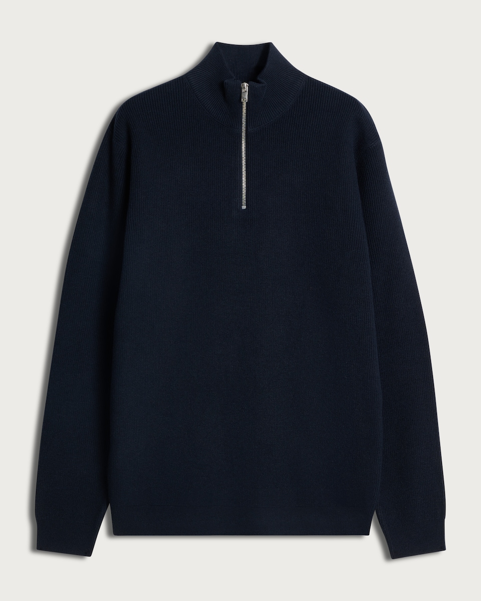 image 1 of F&F Knitted Ribbed Half Zip Jumper in Navy