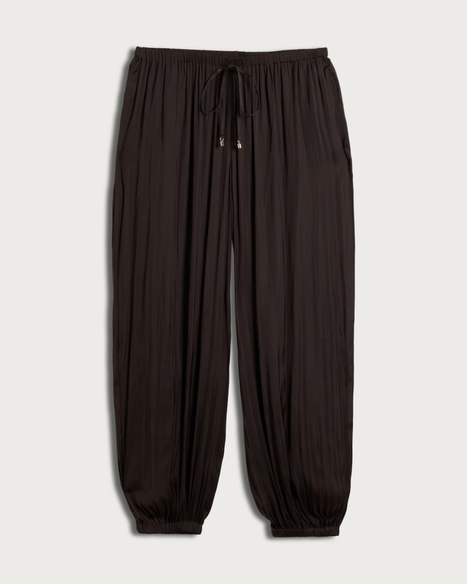 image 1 of F&F Satin Drawstring Co-ord Trousers in Chocolate
