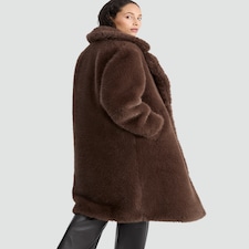 F&F Faux Fur Pocket Detail Longline Coat in Brown