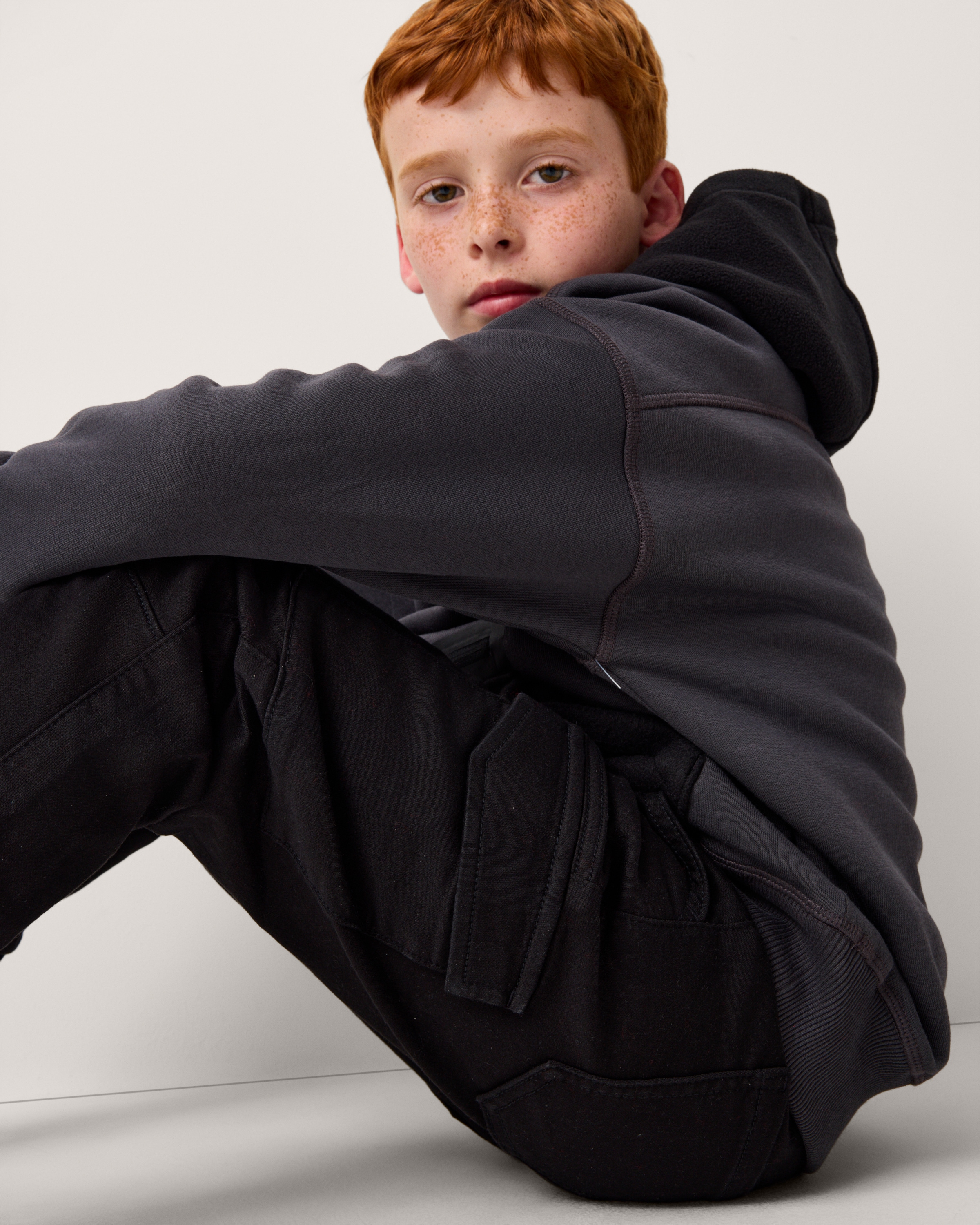 F&F Boys Cotton Rich Cuffed Cargo Trousers in Black
