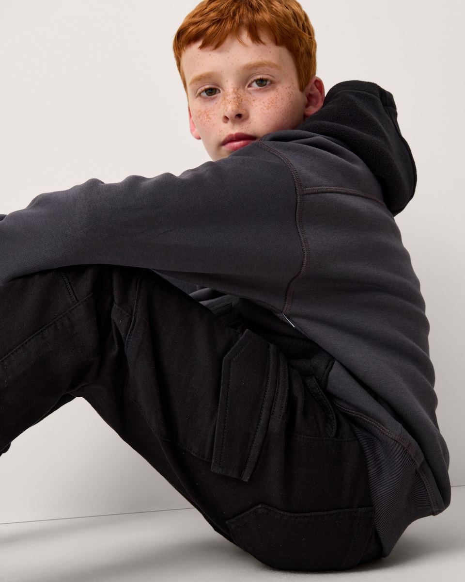 image 1 of F&F Boys Cotton Rich Cuffed Cargo Trousers in Black
