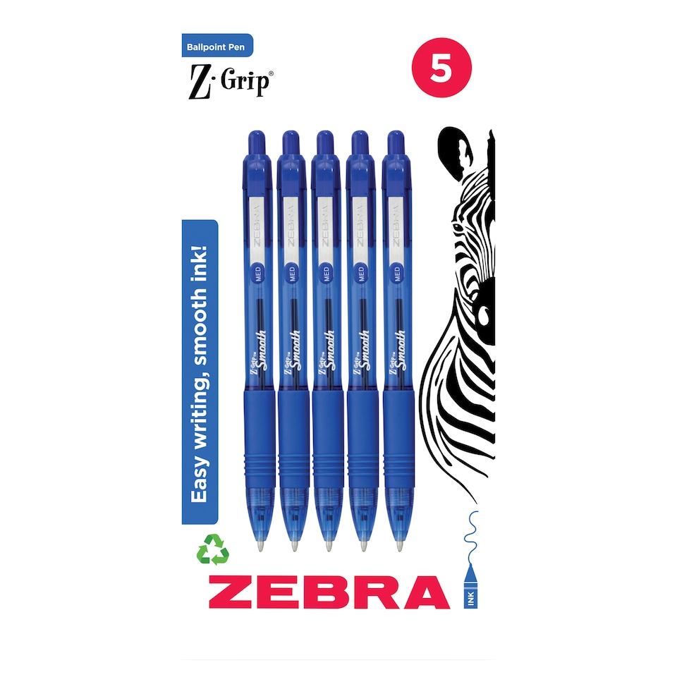 Zebra Grip Ballpoint Pens Blue 5 pk