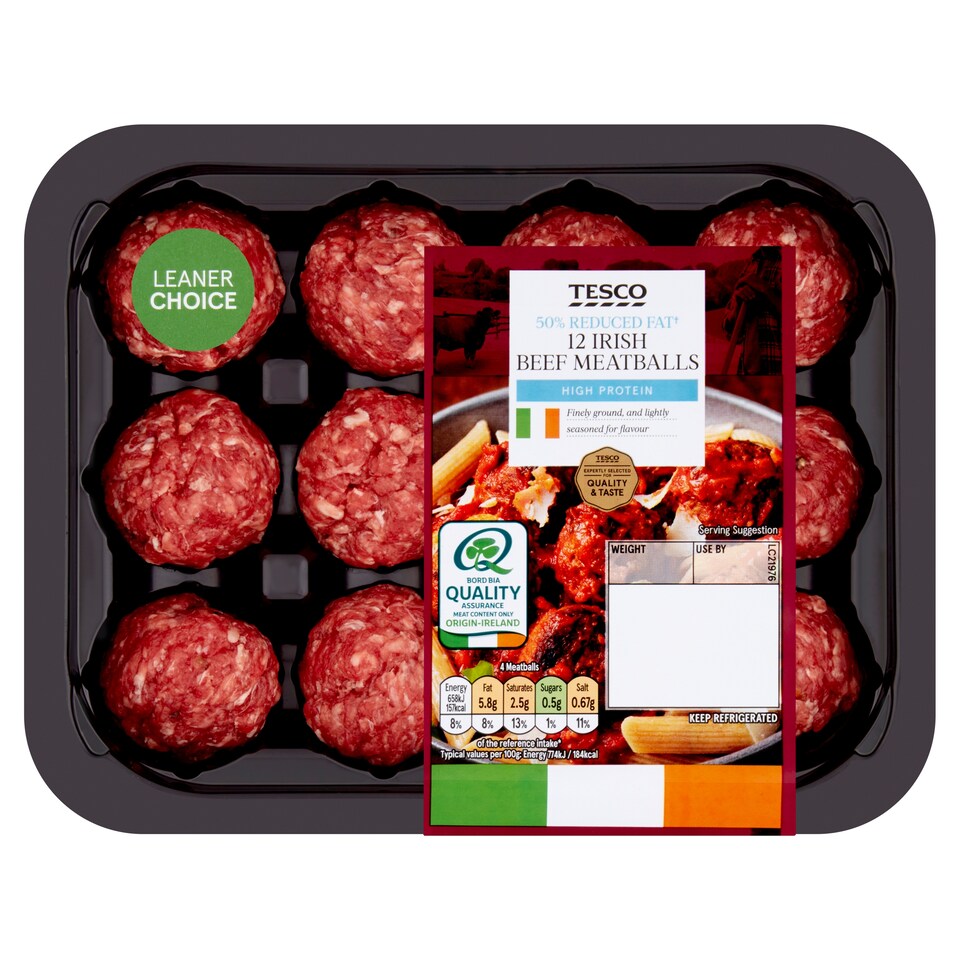 Tesco Irish Reduced Fat Beef Meatballs 349G
