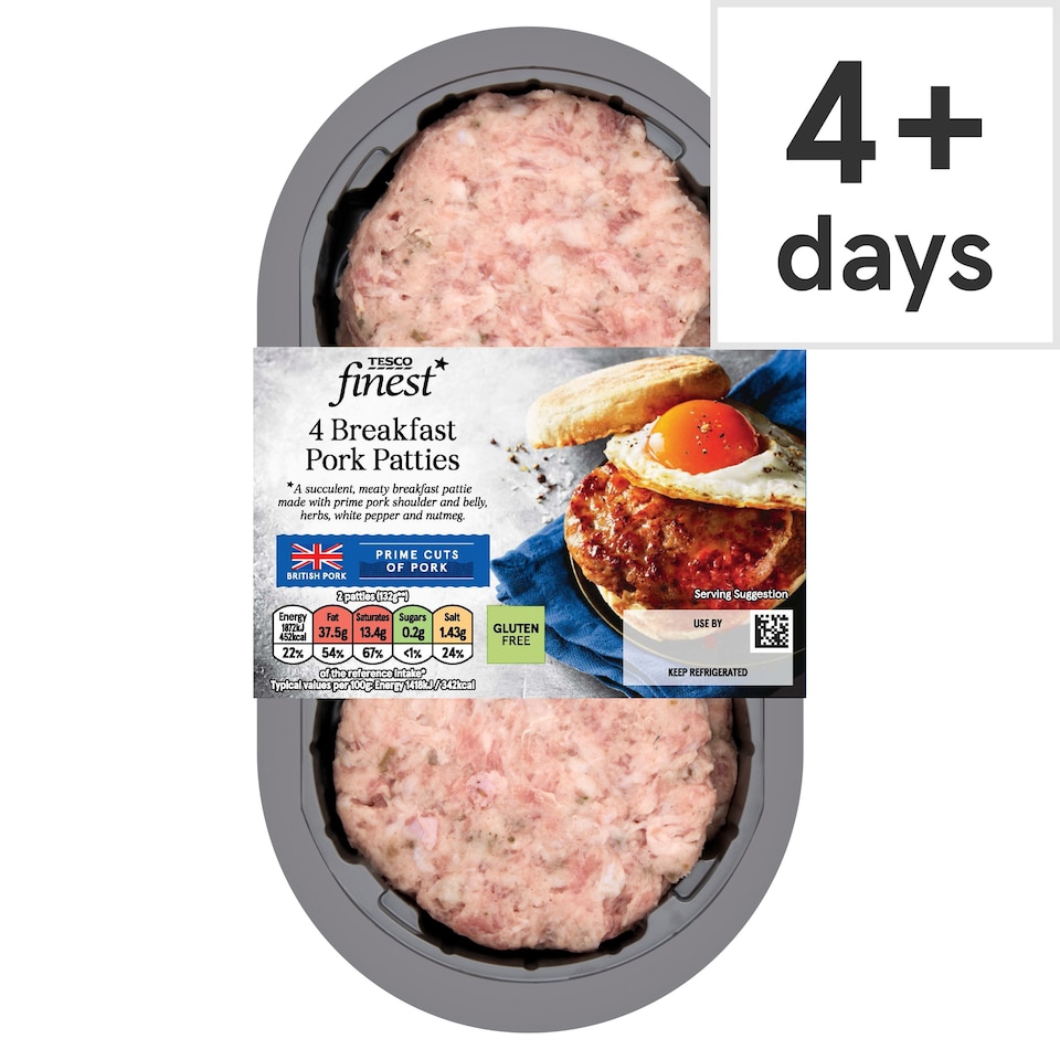 Tesco Finest Breakfast Pork Patties 4 Pack 320g
