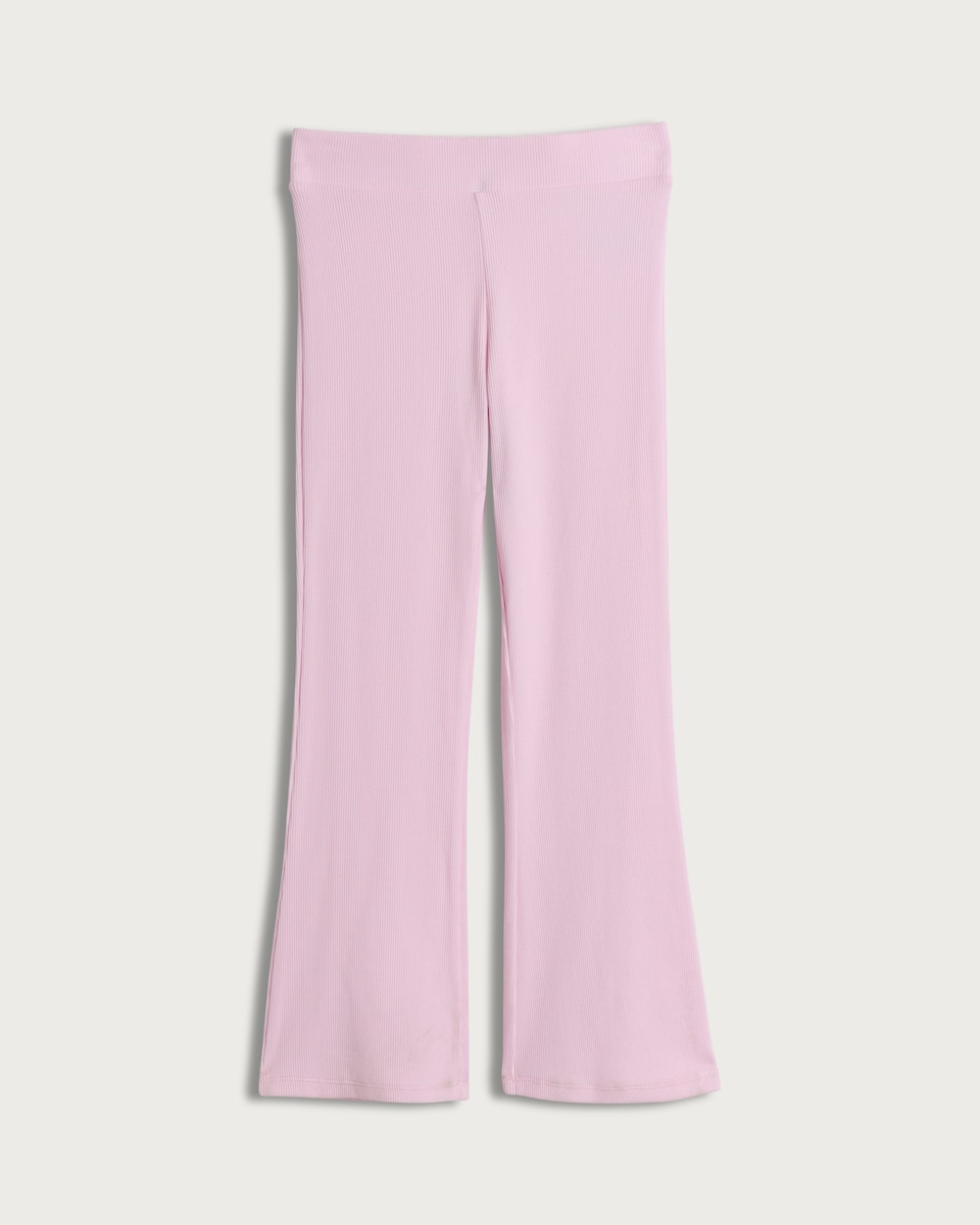 F&F Girls Cotton Rich Ribbed Flared Leggings in Pink