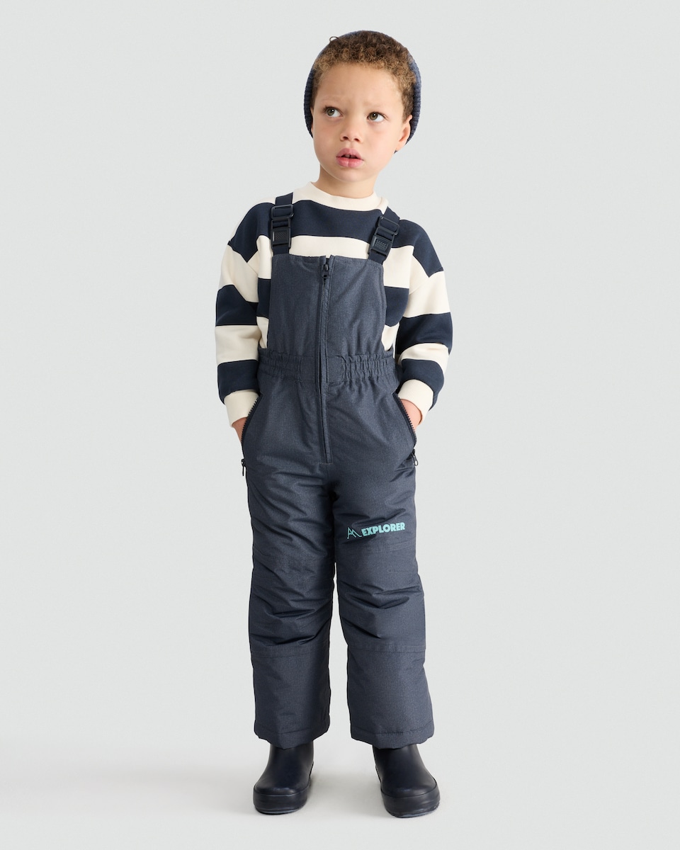 image 1 of F&F Boys Explorer Slogan Waterproof Ski Salopettes in Black