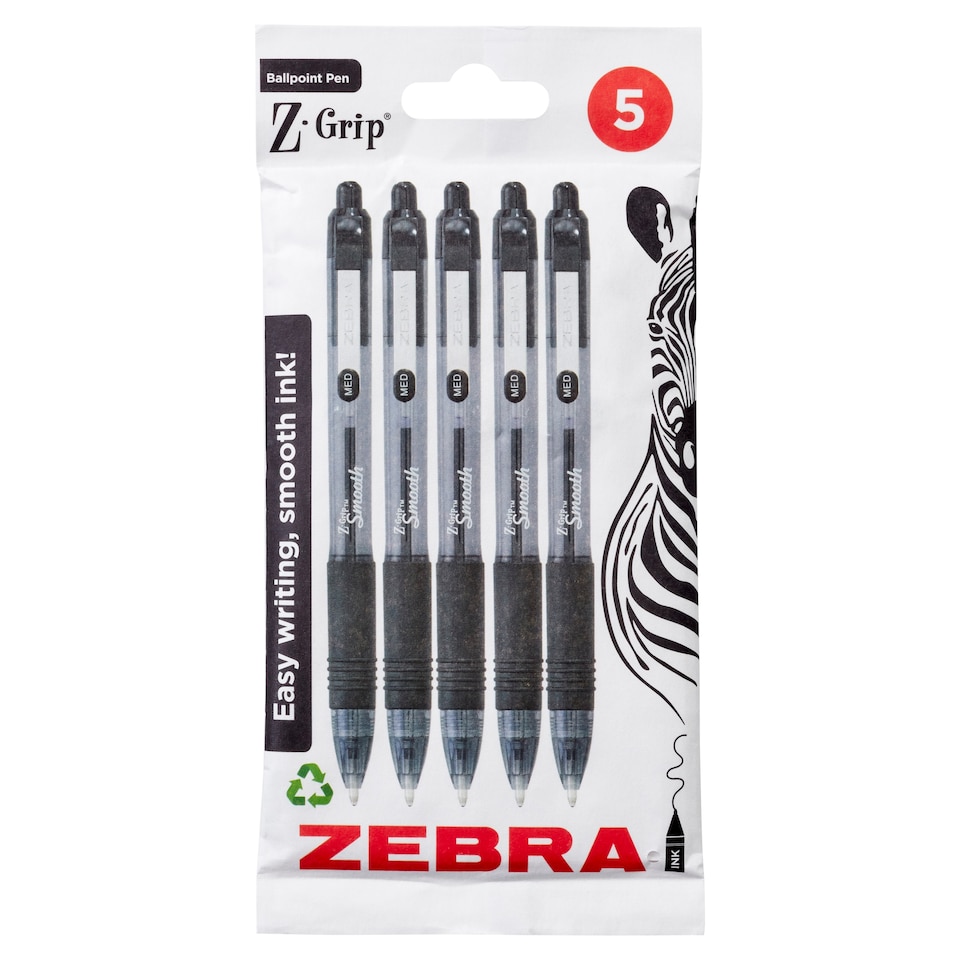 Zebra Z-Grip Smooth Ballpoint Pen 5 Pack Black