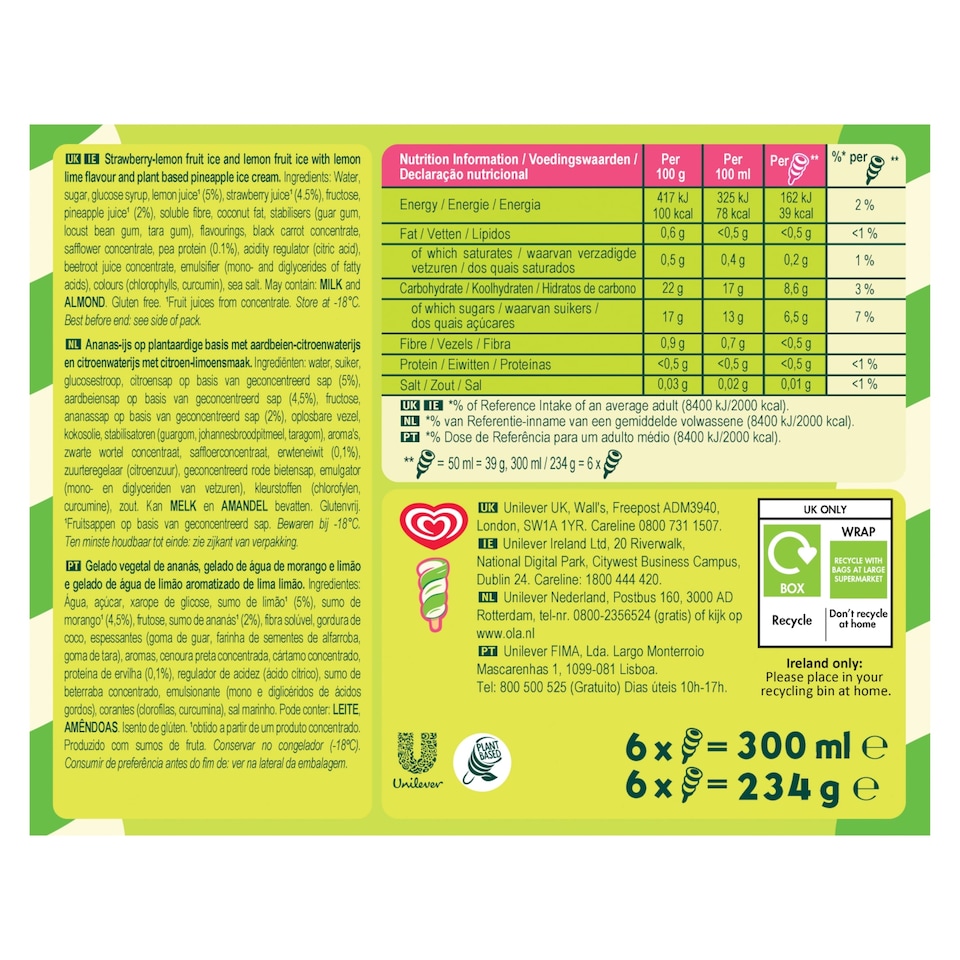 image 1 of Wall's Twister Mini Pineapple Ice Cream Lollies 6x50ml