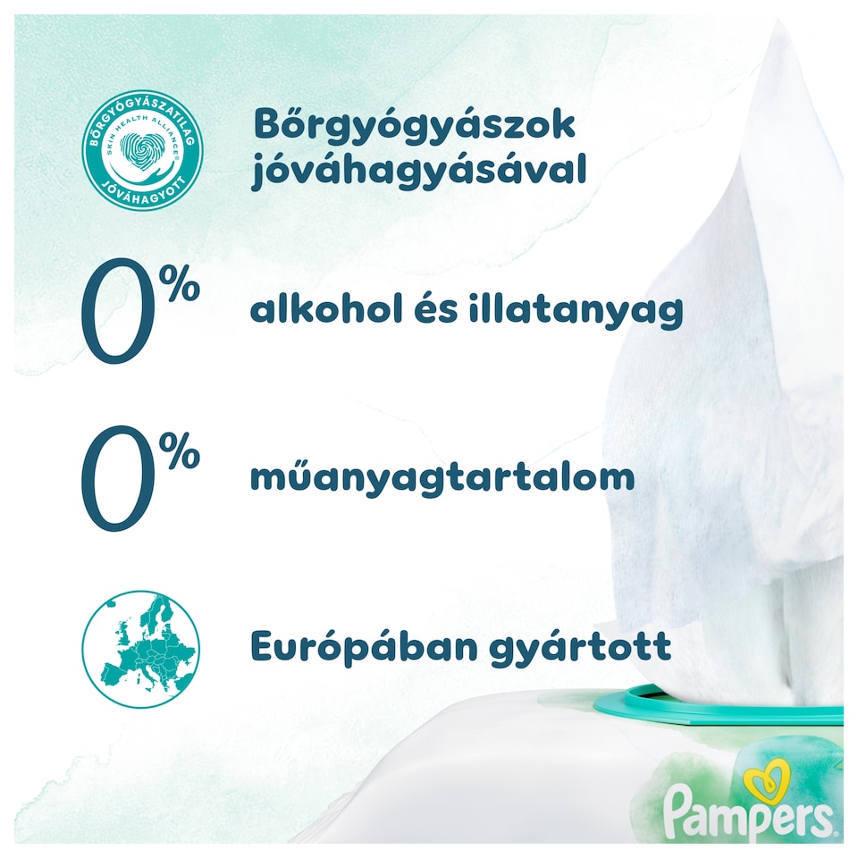 Pampers Harmonie Aqua Nedves Törlőkendő, 3 Csomag = 144 db  1. kép