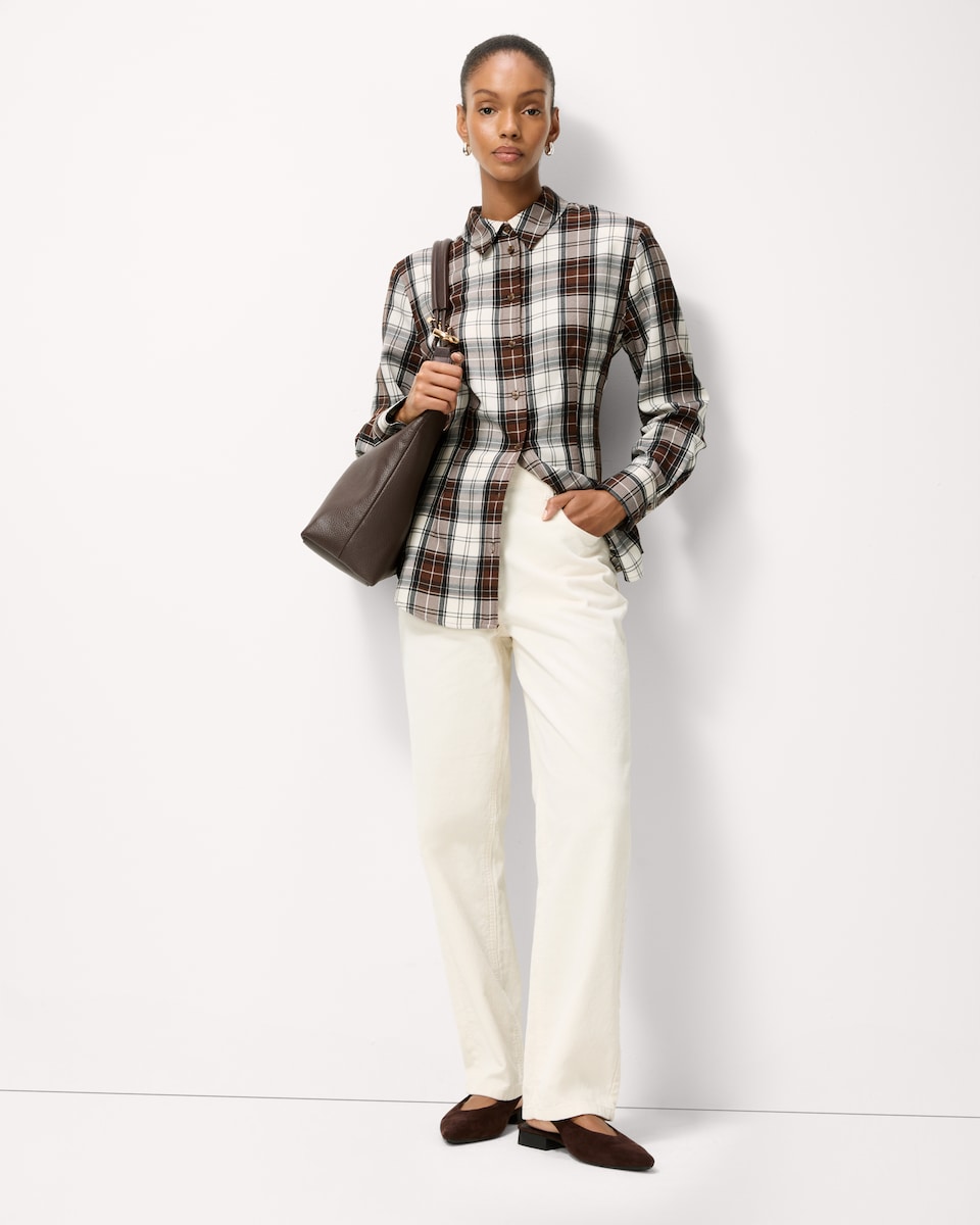 image 1 of F&F Pure Cotton Corduroy Straight Leg Trousers in Cream