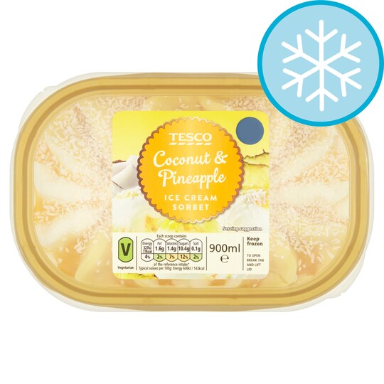 Tesco Coconut Ice Cream And Pineapple Sorbet 900Ml Tesco Groceries